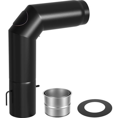 Jiubiaz Ofenrohr Rauchrohr-Set 90° Ø150 mm Stahl Schwarz mit Drosselklappe Reinigungsklappe bis 600 °C für Kaminofen Ofenrohrbogen (1/5)