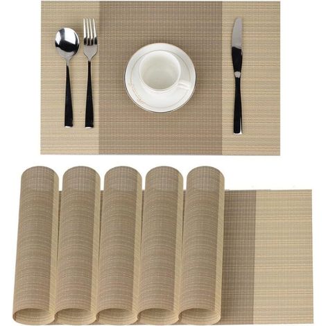sets de table Sets de Table Sets de Table antidérapant lavable en PVC 30 x 45 cm, résiste à la chaleur rigide antitaches Lot de 6(Beige)