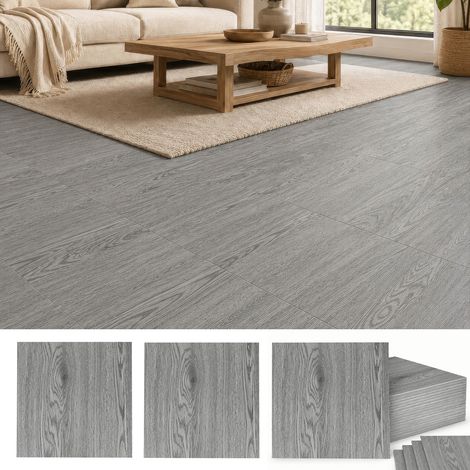 Dalles PVC autocollantes, 54 pièces, 30x30 cm, surface env. 5 m2, épaisseur 1,8 mm, effet bois, Chêne gris (1/5)