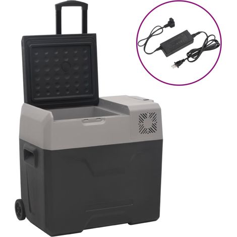 Nevera con ruedas y adaptador polipropileno negro y gris 50 L
