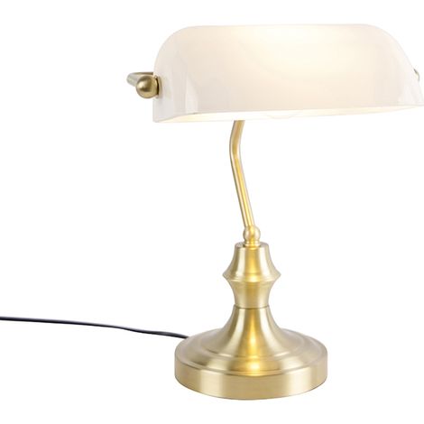 Classic Banker's Lamp Gold with Opal Glass - Banker