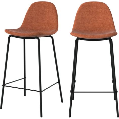 Rendez-Vous Déco – Lot de 2 chaises pour îlot central en tissu terracotta 65,5 cm – Silhouette fine avec repose-pieds – Pieds en métal noir – Confort optimal