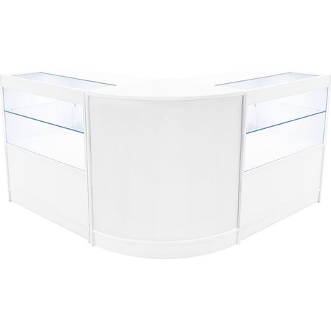 Comptoirs de Vente en MDF Blanc à LED Blancs Ensemble Selene CM60 C900 3 Unités de Rangement Étagères Internes Portes Coulissantes Verouillables Réception Bureau Vêtements Bijoux [Clés INCLUS] (1/5)