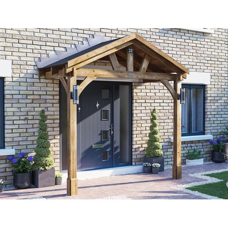 Dunster House Wooden Porch Canopy Kit 3m x 1.5m Pressure Treated Door Shelter Thunderdam Full Height 2 Post (1/5)