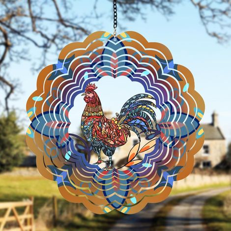 Gartendekoration – 3D-Windspiel – Windmühle in Form eines Hahns aus Metall – Geschenkidee für Frauen, Mütter und Großmütter