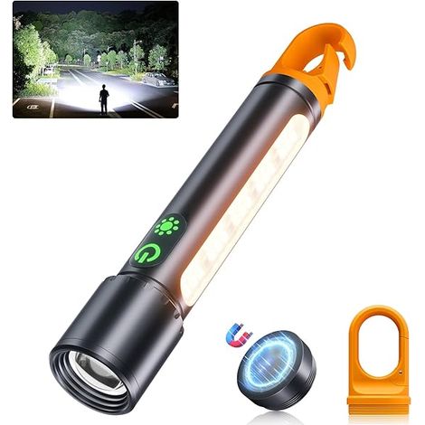 Lampe Torche Rechargeable - 5000 mAh - 1300 m Portée - 9 Modes - Étanche IPX6 - Avec Aimant Puissant et Crochet - Pour Camping Randonnée Secours Domestique - 1 Pièce (1/3)