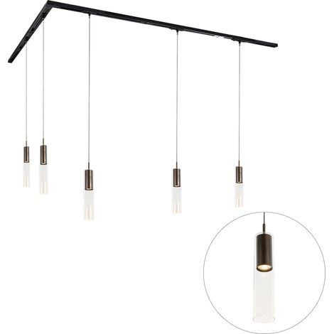 Modernes Schienensystem mit 5 Pendelleuchten Dunkelbronze 1-phasig - Iconic Lloyd