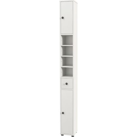 Mobiletto portaoggetti sottile da 20 x 20 x 180 cm con ripiani regolabili e facile accesso design moderno in MDF bianco 200010280