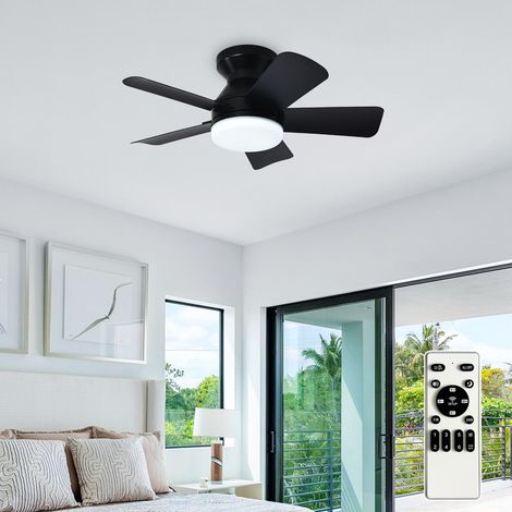 Ventilateur de plafond moderne avec lumière LED 66cm noir – silencieux 6 vitesses télécommande, réversible été/hiver, minuterie (1/5)