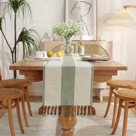 Runner da tavola intrecciato con nappe, tovaglia rustica, runner da tavola intrecciato in stile bohémien con nappe, decorazione da tavola per feste, matrimoni, (1/5)