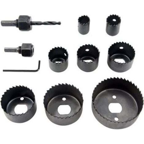 11 Piece Hole Saw Kit (with 2 Chucks, 8 Blades and 1 Hex Wrench) Drill Bit Set for Woodworking, PVC and Plaster Pipes (1/4)