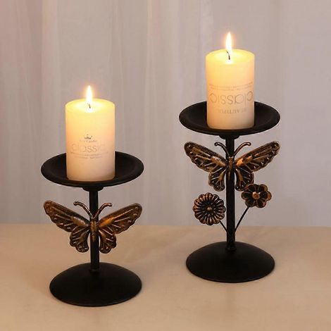 Bougeoir pilier en métal noir (lot de 2) - Support à bougie décoratif (1/4)