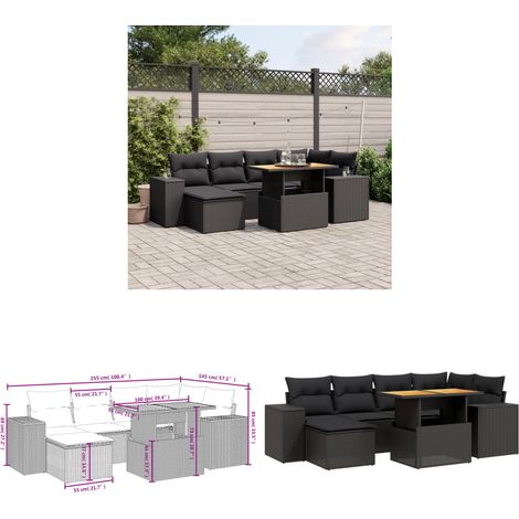 7-tlg. Garten-Sofagarnitur mit Kissen Schwarz Poly Rattan - Gartenmöbel Set - PE-Rattan Möbel - Outdoor Lounge - Gartenlounge - Terrassenmöbel - Home & Living (1/3)