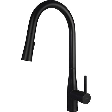 Miscelatore per cucina in colore nero opaco doccia estraibile doppio getto multifunzione Deante LUKRECJA BDHN72M matt-schwarz