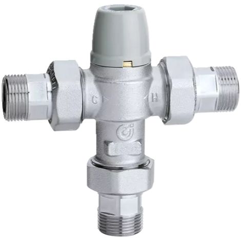 Einstellbarer Thermostatmischer mit Rückschlagventilen und 1" Filtern Temperaturregelung 35-50°C Caleffi 521306  1"