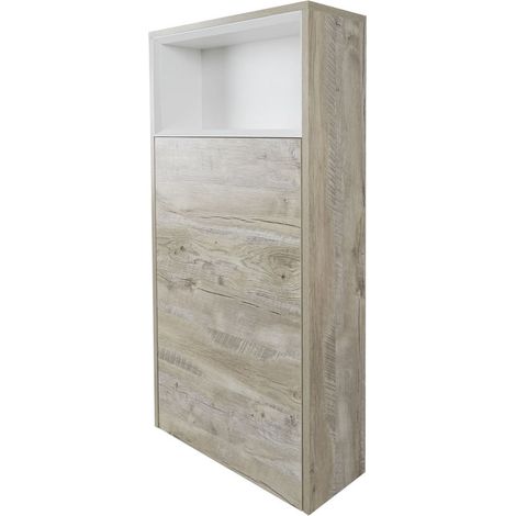 Milano Bexley Oak Effect 600mm Floor Standing Open Shelf Bathroom Toilet WC Unit - Light Oak (No LED Light) (1/5)