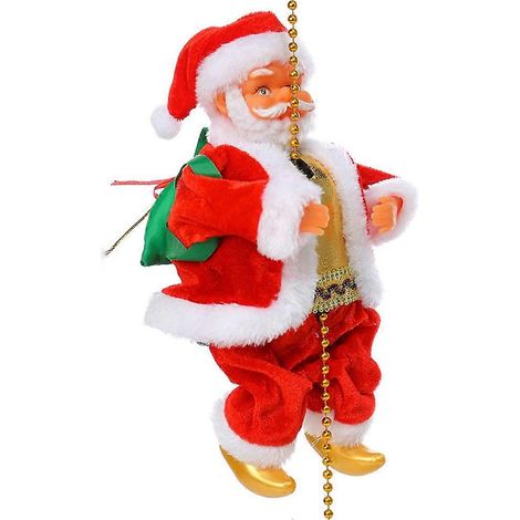 Père Noël grimpant avec perles électriques, lumineux et musical, visage blanc (1/5)