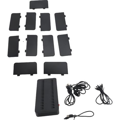 Station de chargement 10 ports, prise en charge des appareils Android, 5 ports USB C A, charge rapide avec séparateurs réglables amovibles. (1/4)
