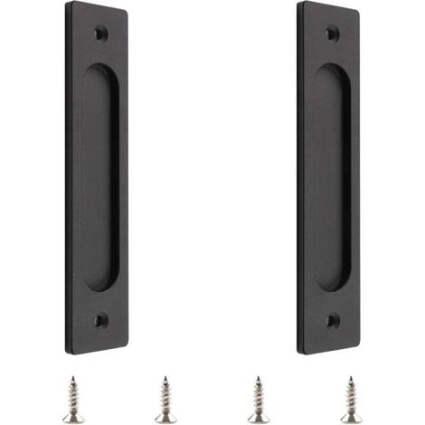 Set aus 2 rechteckigen, eingelassenen Schiebetürgriffen aus Aluminiumlegierung mit Befestigungsschrauben für Schiebetüren, Schwarz - Crezuo (1/4)