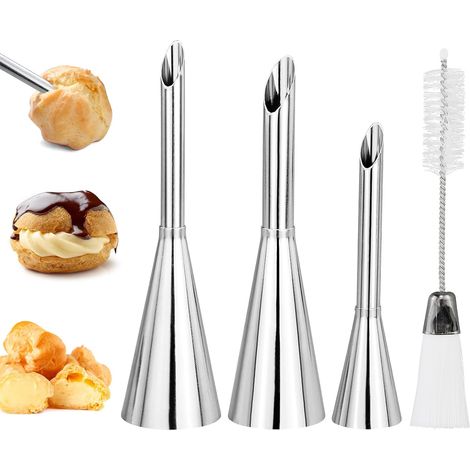 Lot de 3 Douille, Acier inoxydable, 3 tailles, Brosse nettoyage, Pâtisserie maison (1/5)