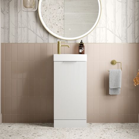 Bathroom Vanity Unit Basin Sink Free Standing 400mm Door Cabinet Storage White (1/5)