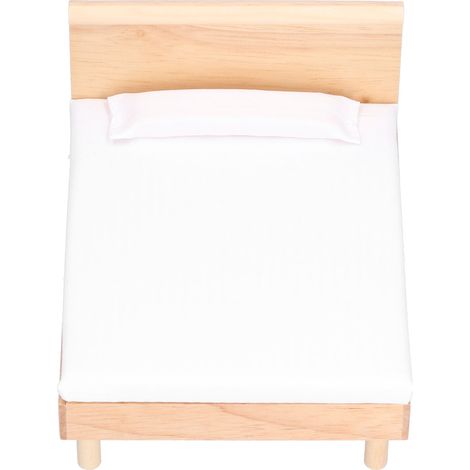 Lit simple double 1:12 en chêne pour maison de poupée - Accessoire de décoration miniature (1/5)