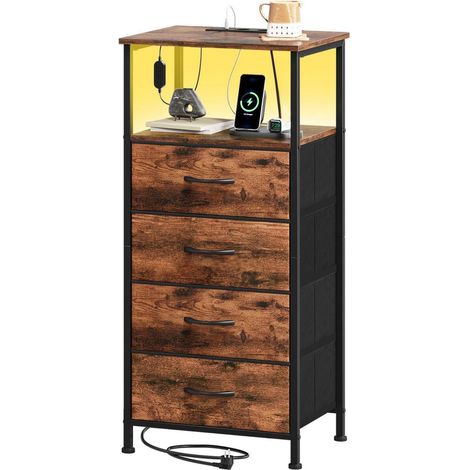 Kommode mit 4 Stoffschubladen, integrierter Ladestation und LED-Beleuchtung (1/5)