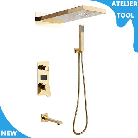ATELIER Set de raccords de douche G1/2 Kit de douche LED avec spray portatif, set de douche murale doré (1/5)