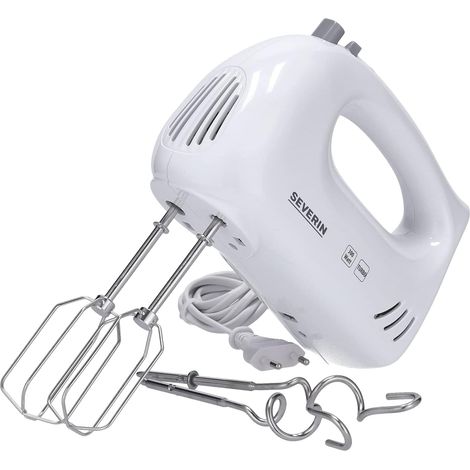 SEVERIN Batteur électrique 300 W, Fouet électrique avec 5 vitesses et fonction turbo, Batteur mixeur livré avec 2 fouets et 2 crochets de pétrissage en inox, HM 3820, Blanc (1/5)