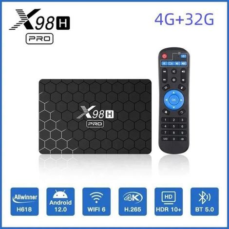 1 Android 12 TV box, 4GB RAM + 32GB ROM, WiFi 6 and 4K HDR, HDMI IN/OUT compatible, for living room or bedroom