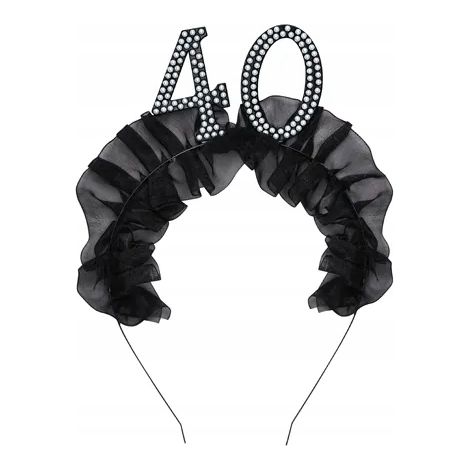 Diadema negra con volantes de tela para la fiesta de cumpleaños número 40