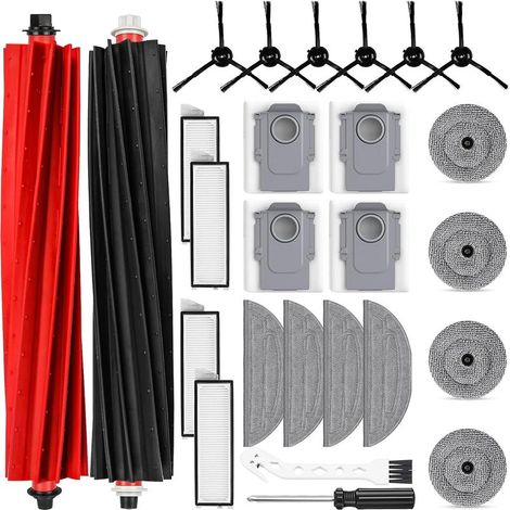 26-teiliges Set – Zubehör für Saugroboter – Hauptbürste, HEPA-Filter und Staubbeutel für Roborock S8 MaxV Ultra – Reinigung von Hartböden und Teppichen – Schwarz – Standardgröße (1/5)