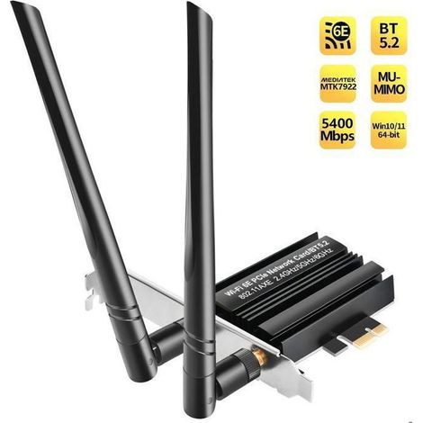 KLVGTIFS PUCarte WiFi 6E - OTBACT - PCIe - 5400 Mbps - Bluetooth 5.2 - Tri-Bandes 6/5/2.4 GHz (1/5)
