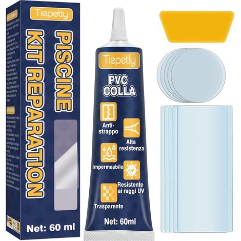 Kit de réparation de piscine Transparent PVC avec colle de 60 ml et pièces de rechange pour réparer les fuites et les fissures des produits gonflables (1/5)
