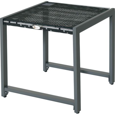 Table jardin plateau verre trempé polyrotin aluminium 50x49,5x50 cm appoint moderne extérieur gris terrasse
