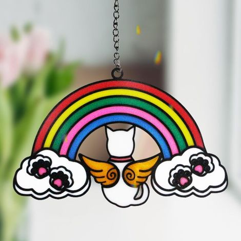 Lntyq Cadeau commémoratif pour chat en vitrail à suspendre, attrape-soleil, cadeau de condoléances pour amoureux des chatons, cadeau de perte d'animaux domestiques, décoration double face en verre (1/3)