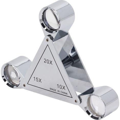 Zusammenklappbare Taschenlupe mit 3 Linsen für Juweliere (10-fache, 15-fache und 20-fache Vergrößerung), aus versilberter Zinklegierung. Ideal zur Schmuckidentifizierung. (1/5)