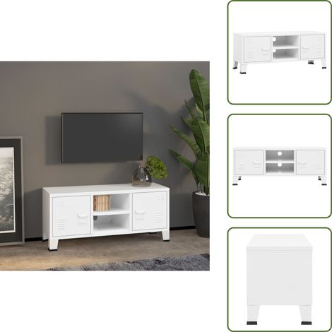 TV-Schrank Industrie-Stil Weiß 105x35x42 cm Metall - TV Schrank - Industrieller Stil - Weißer TV Stand - Metallregal - Fernsehtisch (1/5)