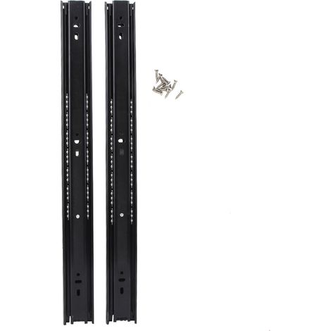 1 paire de glissières de tiroir d'armoire à roulement à billes de 18 pouces, Rails coulissants en acier noirs (1/5)