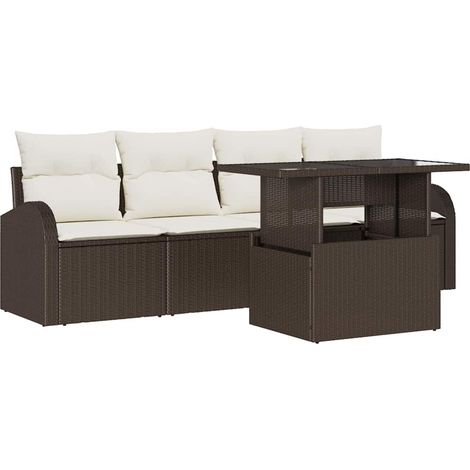 Maison Exclusive - Conjunto de sofá de jardín 5 pcs Marrón Rattan
