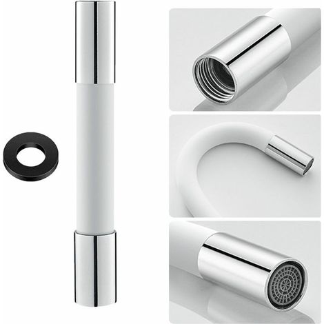 Tuyau d'extension en silicone pour robinet à douchette 360° avec joint étanche, blanc 20 cm (1/4)