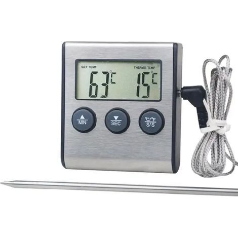 Large LCD screen digital kitchen thermometer, long probe for oven grill, meat cooking temperature alarm timer tool (1/3)