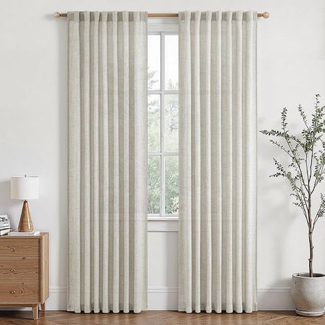 Linen Semi-Transparent Window Curtains 140 x 230 cm Curtains Living Room Bedroom Bay Window Office (1/4)