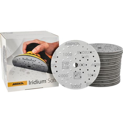 Mirka Iridium Soft Schleifscheiben Ø 150 mm / Korn P1000 / Klett Multifit / 20 Stück / schaumbasiertes Schleifmittel für präzises Trockenschleifen, Klarlackschliff, Finish