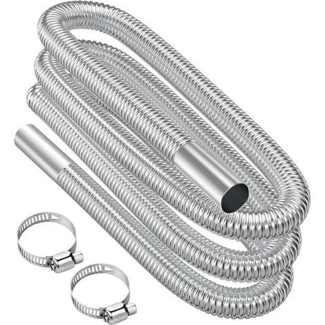 Tuyau d'échappement, 300 cm Portable Flexible Tuyau d'échappement en Acier Inoxydable avec 2 Colliers en Acier IOnoxydable, Tuyau d'Echappement de Voiture(25mm) pour Chauffage Diesel Voiture (1/4)