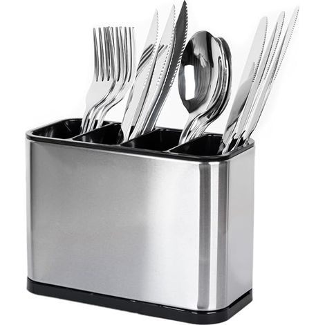 Porte-couverts comptoir 4 compartiments, organisateur cuisine pour fourchettes couteaux cuillères, rangement plan travail pratique (1/5)