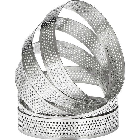 10 pièces circulaire cercles à tarte trous acier inoxydable fruit tarte Quiches gâteau mousse moule cuisson moule 10cm (1/5)