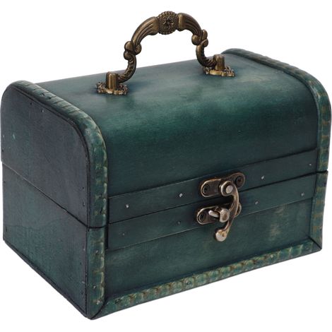 Boîte à bijoux vintage en bois composite et résine, design compact vert portable pour rangement pratique (1/5)