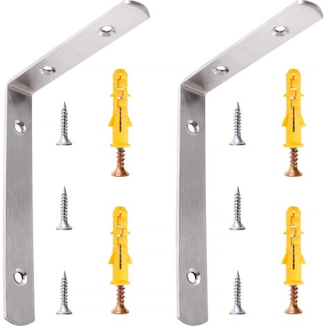 2 x 110 x 150 x 20 x 3 mm Shelf Brackets, Corner Brackets in Stainless Steel, 90 Degree Bracket, Heavy Load, with Screws, for Shelf