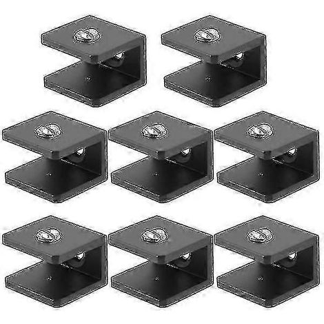 Lot de 8 pinces de fixation noires pour étagère de douche en verre, réglables, pour salle de bain. (1/4)